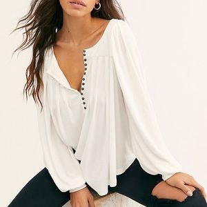 NWT Free People Devin Textured White Long Sleeve Top Small